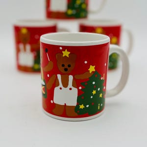 Vintage Waechtersbach Christmas Mugs - Set of 4 Gear Bear 1980s Mugs made in West Germany in original box