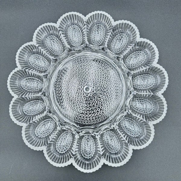 Vintage Glass Egg Platter from Indiana Glass Hobnail Deviled Egg Plate Clear Round 11" Hors D'oeuvre Serving Tray