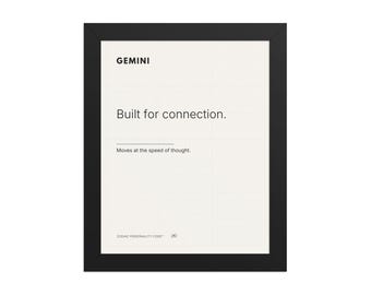 Gemini Framed Zodiac Print – Built for Connection – Minimalist Astrology Wall Art – Gemini Gift – Zodiac Personality Code™