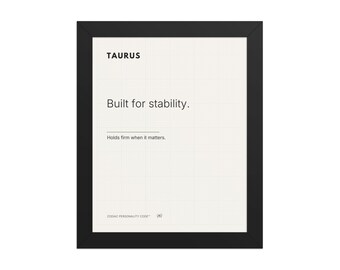Taurus Framed Zodiac Print – Built for Stability – Minimalist Astrology Wall Art – Taurus Gift – Zodiac Personality Code™