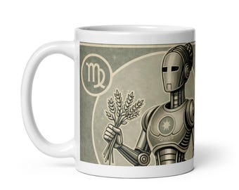 Virgo Zodiac Mug – Virgo Coffee Mug – Retro Futurist Robot Horoscope Astrology Mug – Virgo Birthday Gift – Zodiac Personality Code