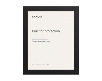 Cancer Framed Zodiac Print – Built for Protection – Minimalist Astrology Wall Art – Cancer Gift – Zodiac Personality Code™