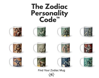 Zodiac Gift Set – Robot Mug + Minimalist Card – Choose Any Star Sign – Unique Astrology Gift – Birthday Gift
