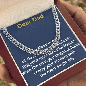 Catena a maglie cubane, regalo per papà insegnante, biglietto d'auguri "Caro papà", collana per la festa del papà da parte di figlio o figlia