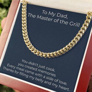 Para mi papá, el maestro de la parrilla, cadena de eslabones cubanos, regalo para papá asador, collar divertido para el Día del Padre