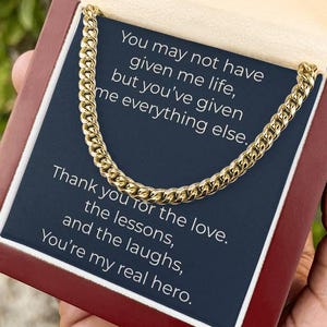 Chaîne à maillons cubaine de beau-père, cadeau de papa de la part d'un fils ou d'une fille, carte à message Tu es mon vrai héros