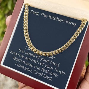 Papa, der Küchenkönig, kubanisches Gliederkettengeschenk mit Nachrichtenkarte, Chefkoch-Vater-Halskette von Sohn oder Tochter zum Vatertag