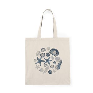 Natural Coastal Tote Bag - Beach Lover Gift, Eco-Friendly Shopping Bag, Seashells Design, Summer Accessory, Travel Companion