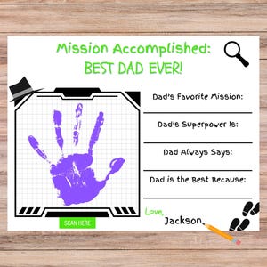 Father&#39;s Day Handprint Craft Printable, Birthday gift for Dad, DIY Handprint Art Keepsake, Craft for Toddler, Daughter, Son