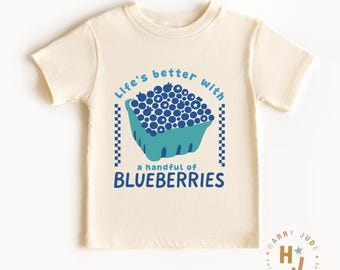 ブルーベリー幼児用Tシャツ - レトロなファームフレッシュキッズサマーシャツ - 幼児向けのかわいいシャツ - ブルーベリー好きのシャツ - おもしろい幼児用Tシャツ