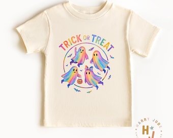 Trick or Treat Ghost Shirt – Cute Halloween Toddler Tee – Spooky Candy Ghost Kids Shirt – Pastel Fall Shirt for Boys or Girls