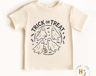 Trick or Treat Ghost Shirt – Cute Halloween Toddler Tee – Spooky Candy Ghost Kids Shirt – Pastel Fall Shirt for Boys or Girls