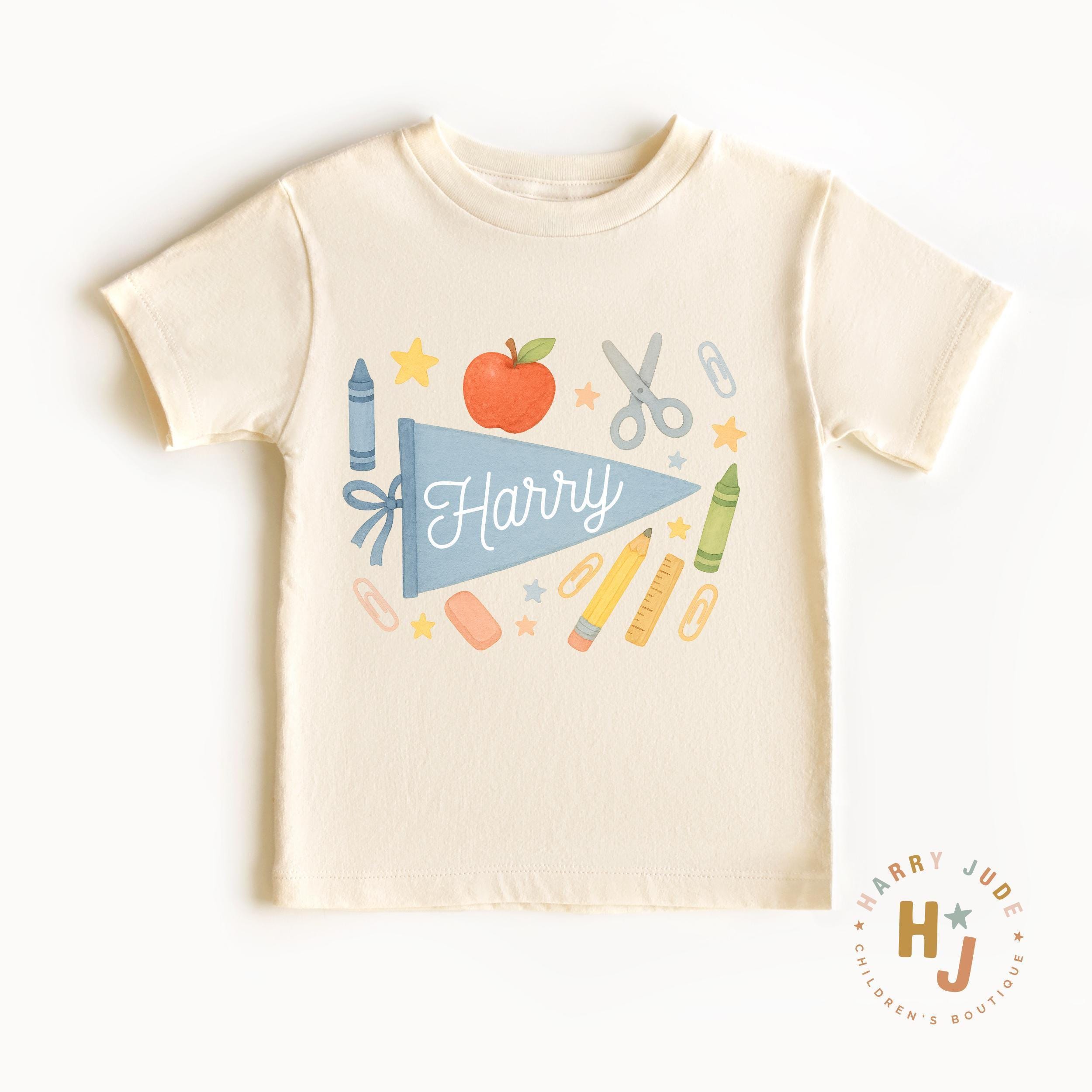 Back to School Personalized Shirt – Boy Name Toddler Shirt – School Pennant Boy Name T-shirt – Customized Name Toddler Shirt – Preschool Tee