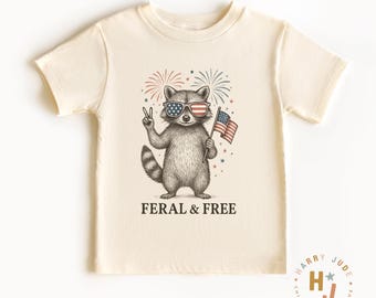 Feral But Free Raccoon 4th of July Kids Shirt