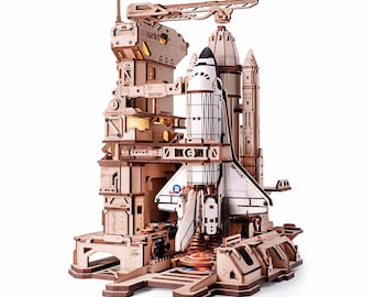 ROKR Space Shuttle 3D Holzpuzzle Kit mit LED-Lichtern, Geschenk für Erwachsene & Jugendliche