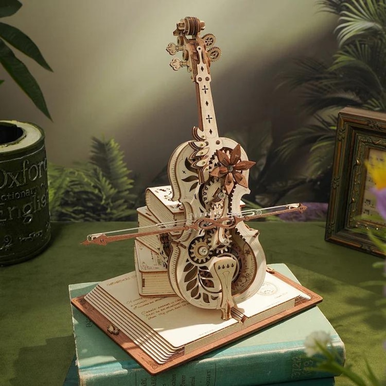 Wind-up Cello Music Box Kit, 199-piece Wooden 3D Puzzle With Moving Bow ...