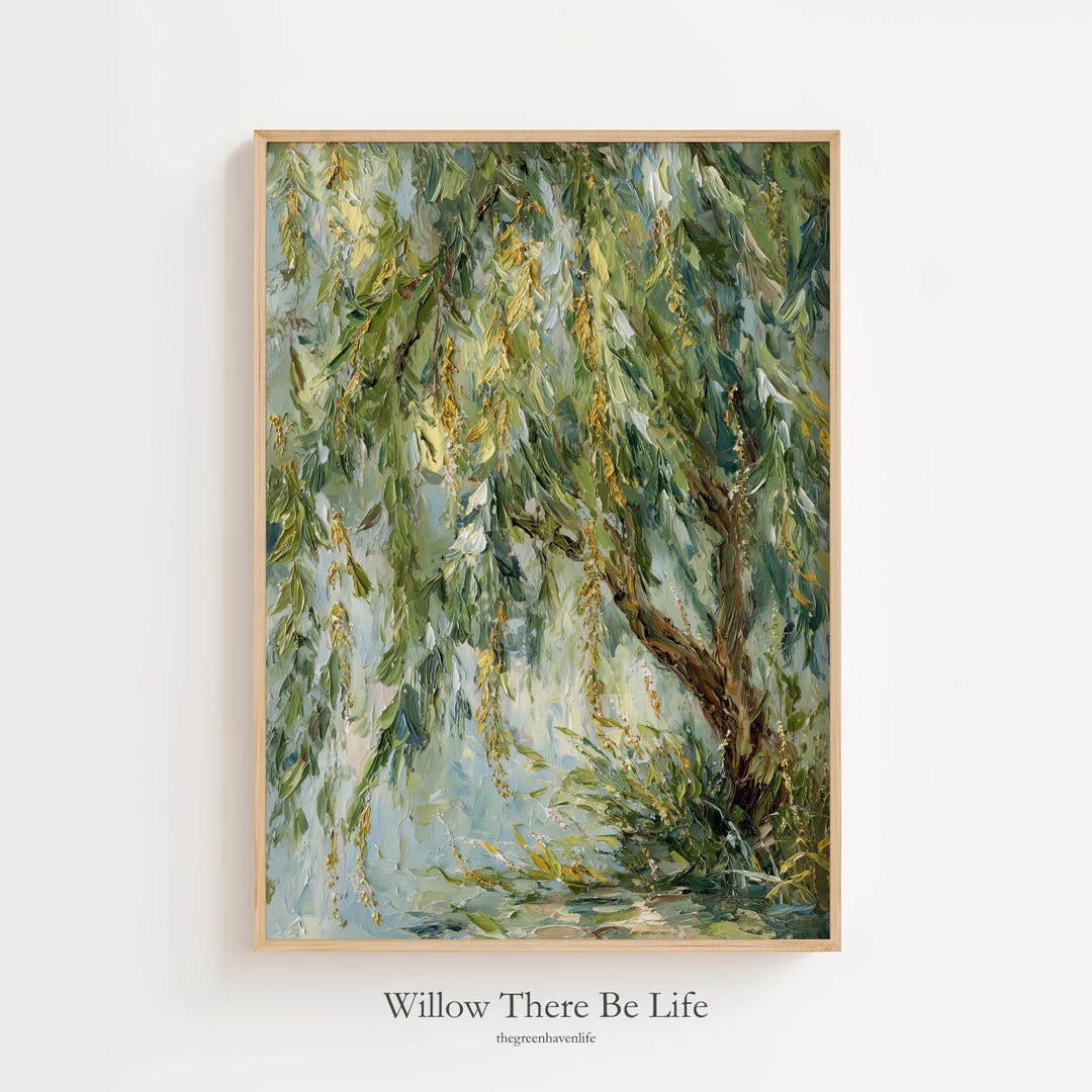 Willow Tree Impasto Painting: Textured Botanical Art Print (digital ...