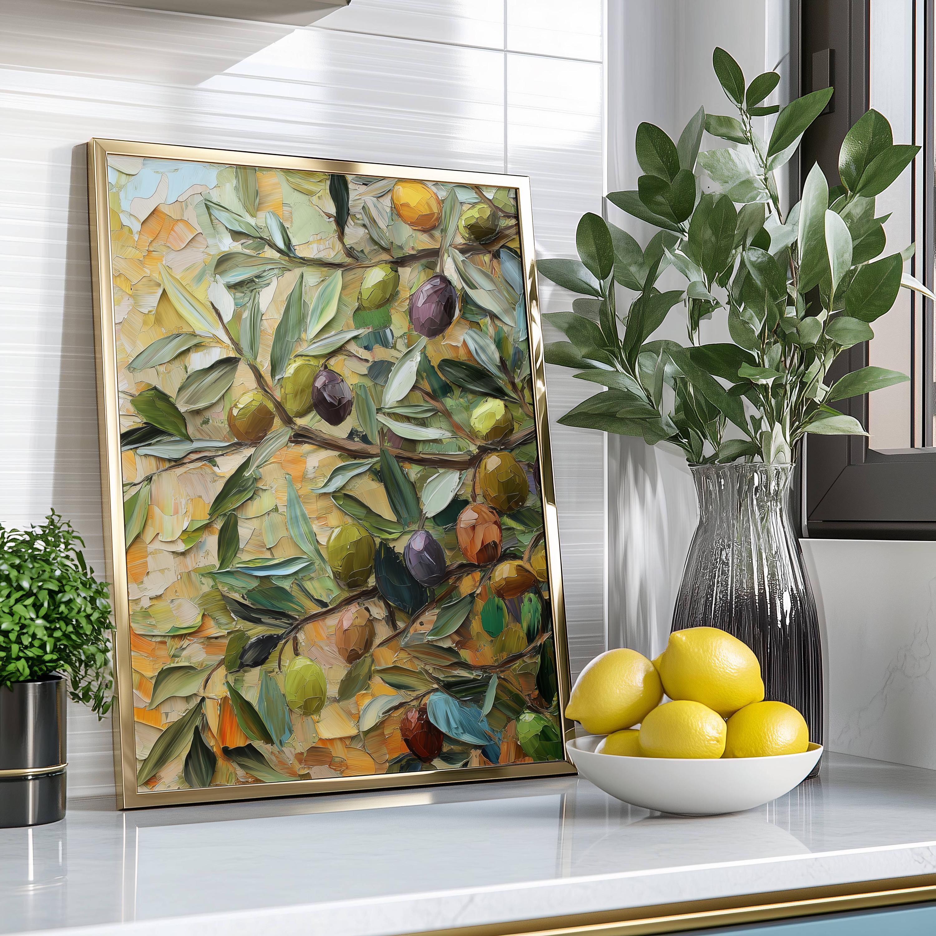 Olive Branch Wall Art – Textured Impasto Botanical Acrylic