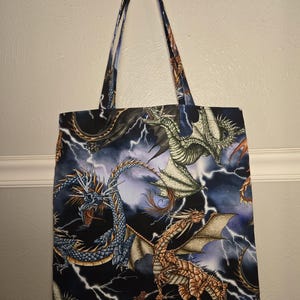 Dragon Tote Bag Reusable Canvas Tote Farmers Market Bag Reusable Grocery Bag Fantasy Mystical Tote Cotton Canvas Bag 16&quot;