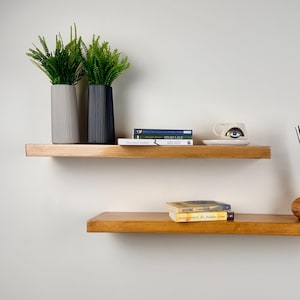 Custom Size Floating Shelves, Solid Wall Mounted Shelf, Modern Wooden Shelf with Hidden Brackets, Home Decor Shelves