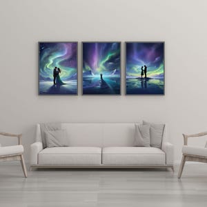 Polarlichter Paar Poster - Romantische Wand Kunst, Aurora Borealis Digital Druck, Sofort Download Geschenk für Verliebte
