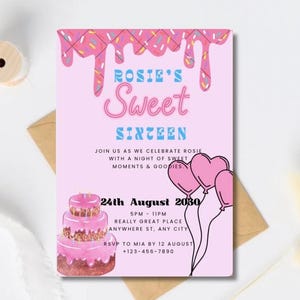 Uitnodigingskaart verjaardagsfeestje Sweet 16 meisjes