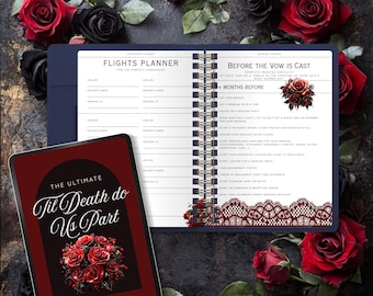Gothic Hochzeitsplaner PDF | Gothic dunkle Romanze | 81 Seiten | Rote & Schwarze Rosen | Dunkler eleganter Brautbinder zum Ausdrucken | Stimmungsvoll | mmv001