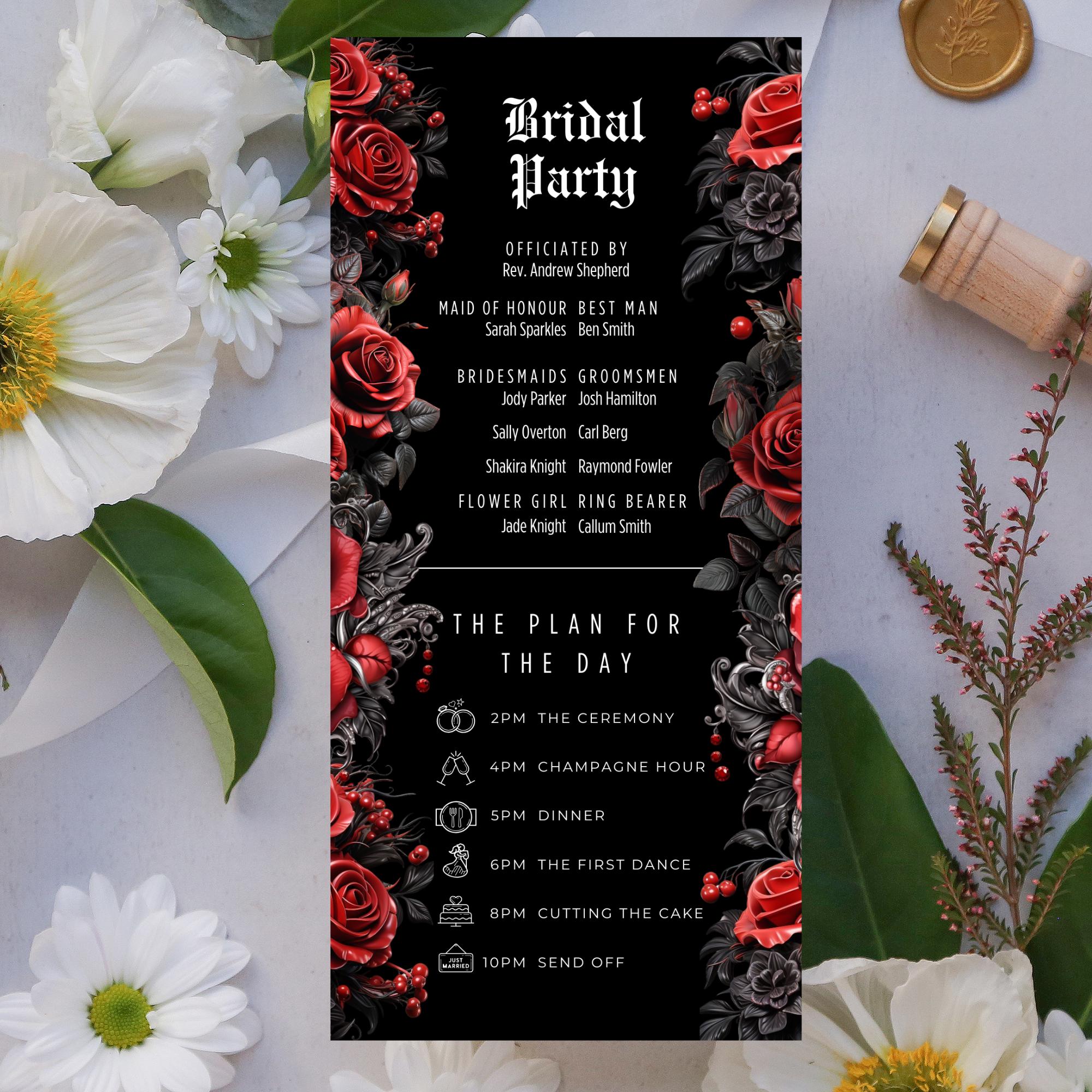 Goth Wedding Program Template MMV001, 4x8 Double Sided Canva Printable ...