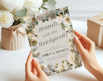 Convite para Brunch no Dia Seguinte ao Casamento: Modelo Editável do Canva com Design Floral - Brunch com os Recém-Casados