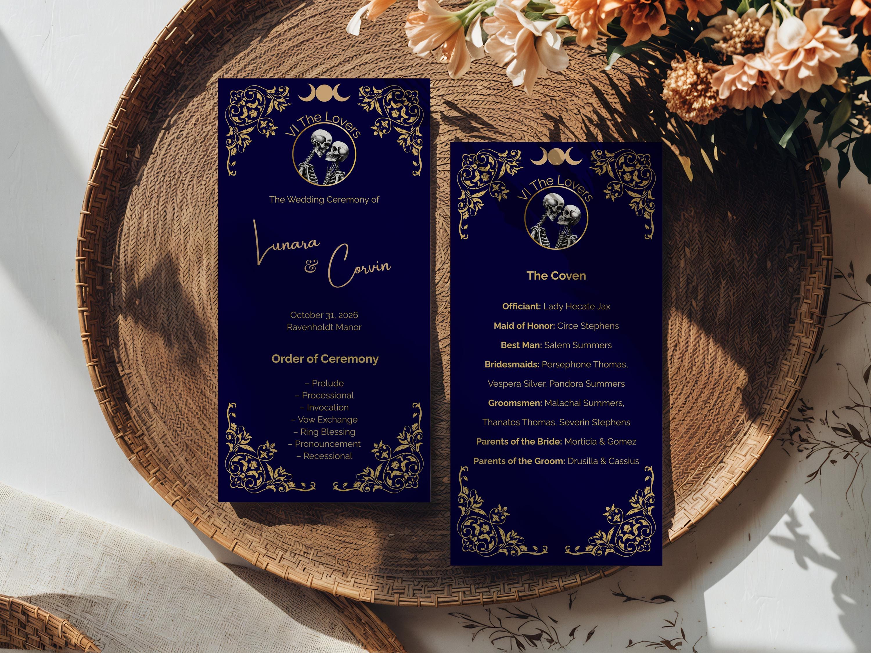 Gothic Wedding Program Template | Tarot Macabre | 4x8 Canva Template ...