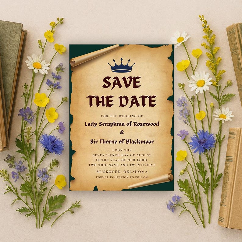 Renaissance Fair Save the Date Template, Fantasy Scroll Wedding ...