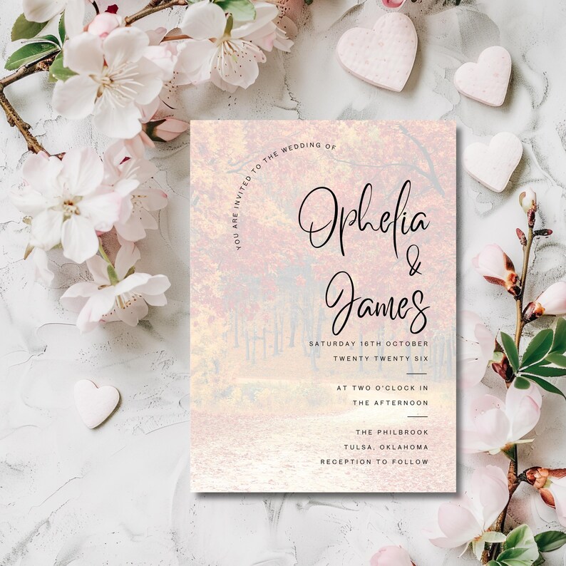 Fall Wedding Invitation Template Canva | Autumn Forest Leaves Printable ...