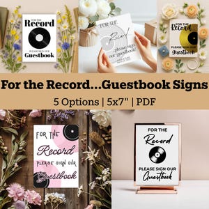 For the Record Guestbook Sign Bundle | 5 Printable 5x7 Record-Themed Wedding Signs | Retro Vinyl Guest Book Table Decor PDF