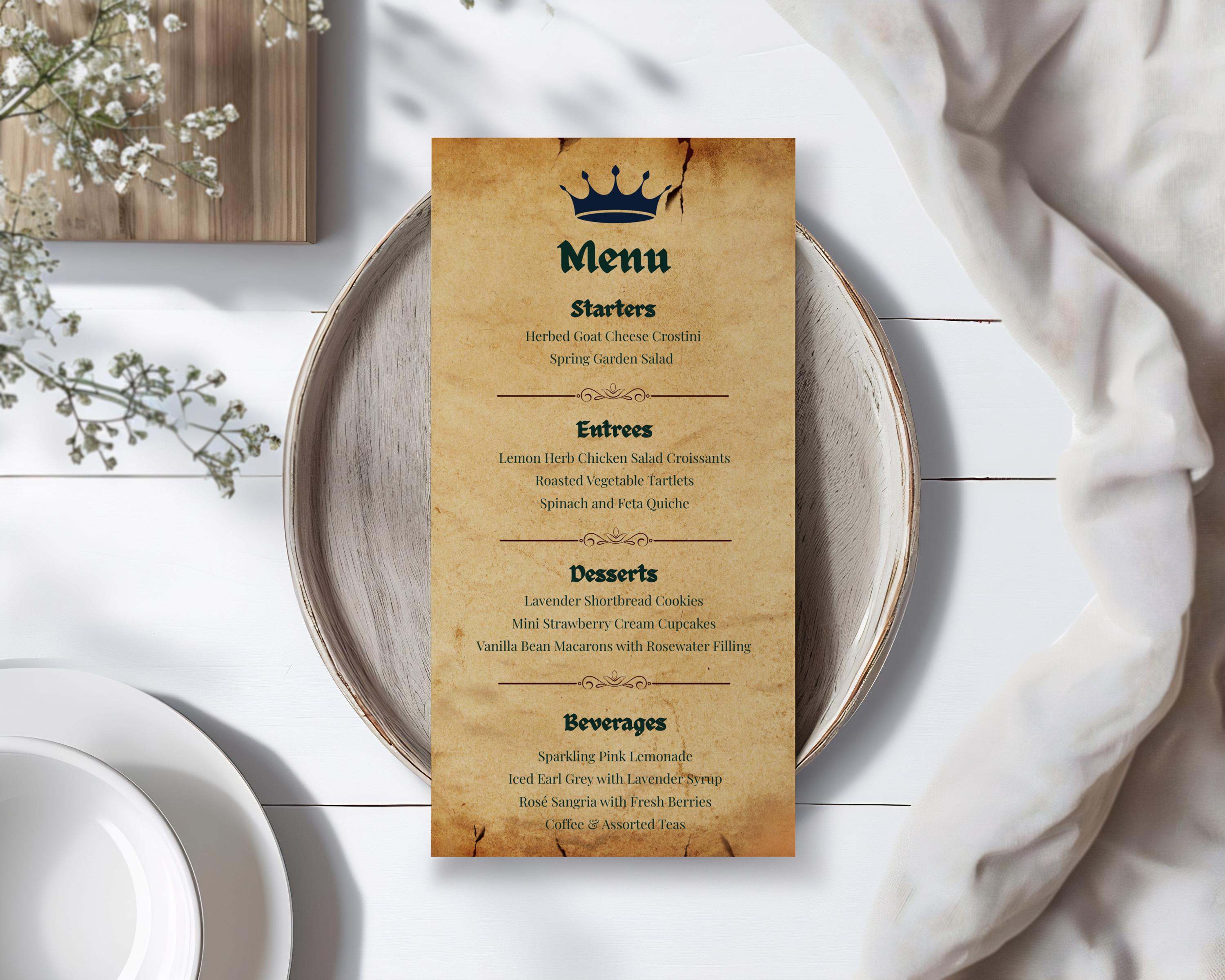 Rustic Menu Sign Rustic Medieval Wedding Menu Template 4x8 – Canva Editable Parchment ...