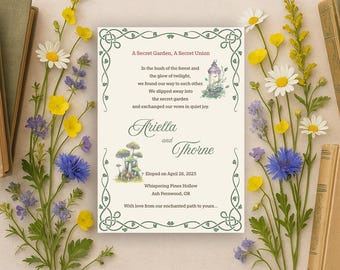 Secret Forest Elopement Announcement | Fairy Wedding Invite | Fantasy Elopement Card | Enchanted Forest Printable | Mushroom Theme MMV011
