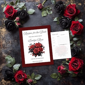 Gothic Bridal Shower Recipe Card Set – 8x10 Sign + 4x6 Recipe Cards – Canva Templates – MMV001 Gothic Romance Dark Moody Floral Printable