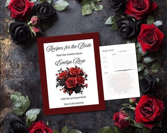 Gothic Bridal Shower Recipe Card Set – Sign + 4x6 Recipe Cards – Canva Templates – Gothic Dark Romance Dark Moody Floral Printable MMV001