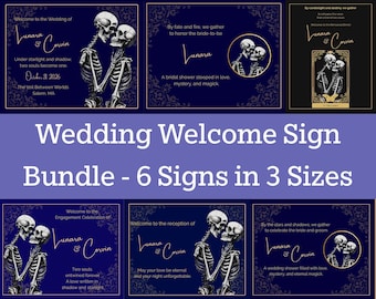 Lot de plaques de bienvenue pour mariage gothique | 6 modèles de toile | Tarot macabre | fiançailles, douche, répétition, réception | 3 tailles | Portrait MMV022