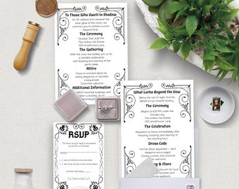 Gothic Wedding Invitations Art Nouveau RSVP & Details Card Canva Template | Halloween Wedding Inserts | DIY Printable | Dark Moody | MMV013