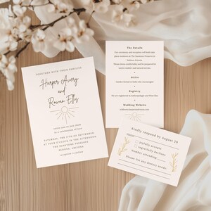 Invitaciones de boda bohemias minimalistas / Plantillas de Canva "Votos Salvajes" / Invitación de 5x7, RSVP, detalles / Paquete imprimible moderno MMV019