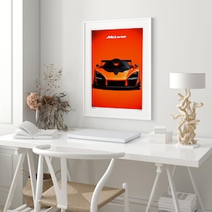 McLaren Senna GTR Poster – Supersportwagen Wand-Kunstdruck für Werkstatt, Büro oder Racing-Fan Geschenk – kräftiges oranges Hypercar-Dekor für Auto-Enthusiasten