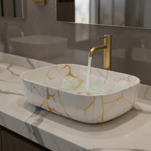 Modern Ceramic Vessel Sink – Rectangular Bathroom Vanity Basin – Handmade Countertop Wash Sink – Prima Series