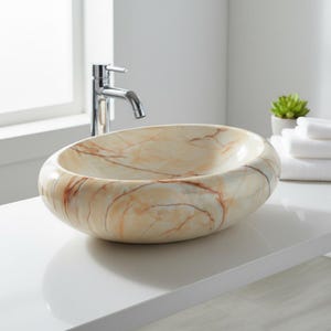 Luxury Oval Ceramic Bathroom Basin - Marble Finish Vanity Vessel Sink - Iris Series