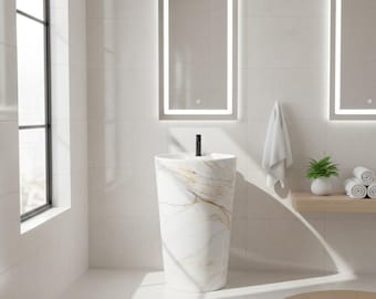 Travertine Pedestal Sink, Special Design Hand-Made Carved Marble Bathroom Sink Natural Stone