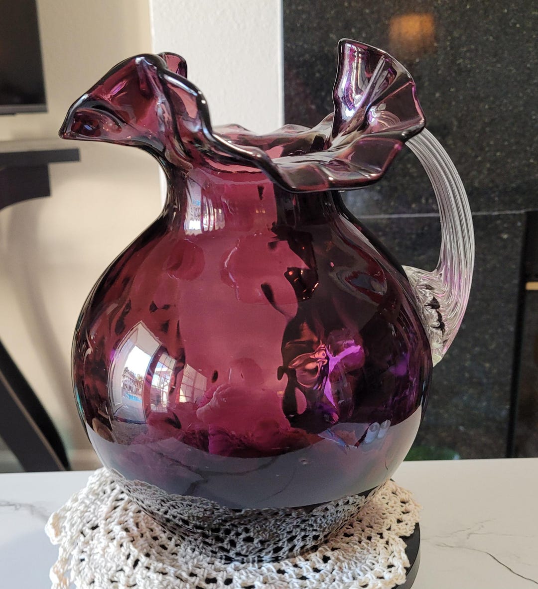 NEW LOWER PRICE - Fenton Amethyst Thumbprint Pitcher - Etsy