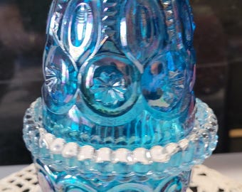 Weishar L. E. Smith Moon & Star Turquoise Fairy Lamp – Vintage Glass Accent