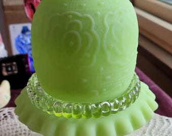 Fenton Lime Green Persian Rose Medallion Fairy Lamp