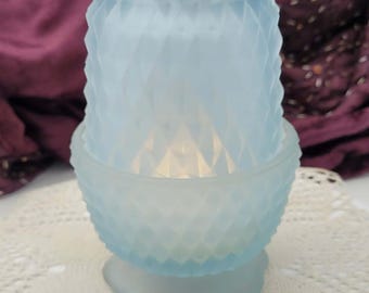 Indiana Glass Ice Blue Diamond Glimmer Fairy Lamp