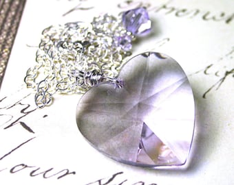 Vintage Swarovski Strass Crystal Heart Pendant in Violet Purple - OOAK - Rare 28mm Strass Prism Pendant - All Sterling Silver -Free Shipping