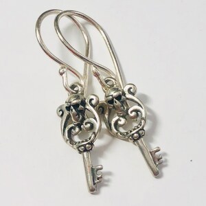 Sterling Silver Skeleton Key Earrings - OOAK - All Sterling Silver - Large Bali Sterling Silver Ear Wires - Silver Skull Earrings -Handmade